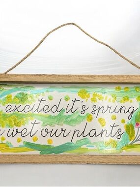 Hanging Wood Spring Floral Sign - Green & Yellow